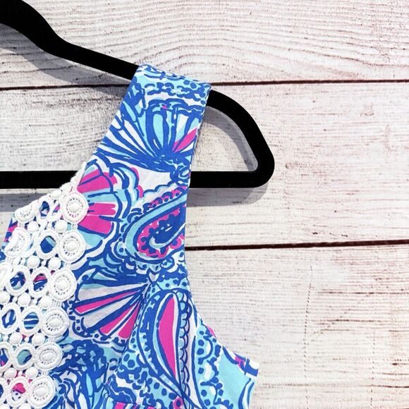 Lilly Pulitzer Target 20th Anniversary My Fans Shift Dress Blue Pink Crochet - Picture 3 of 13